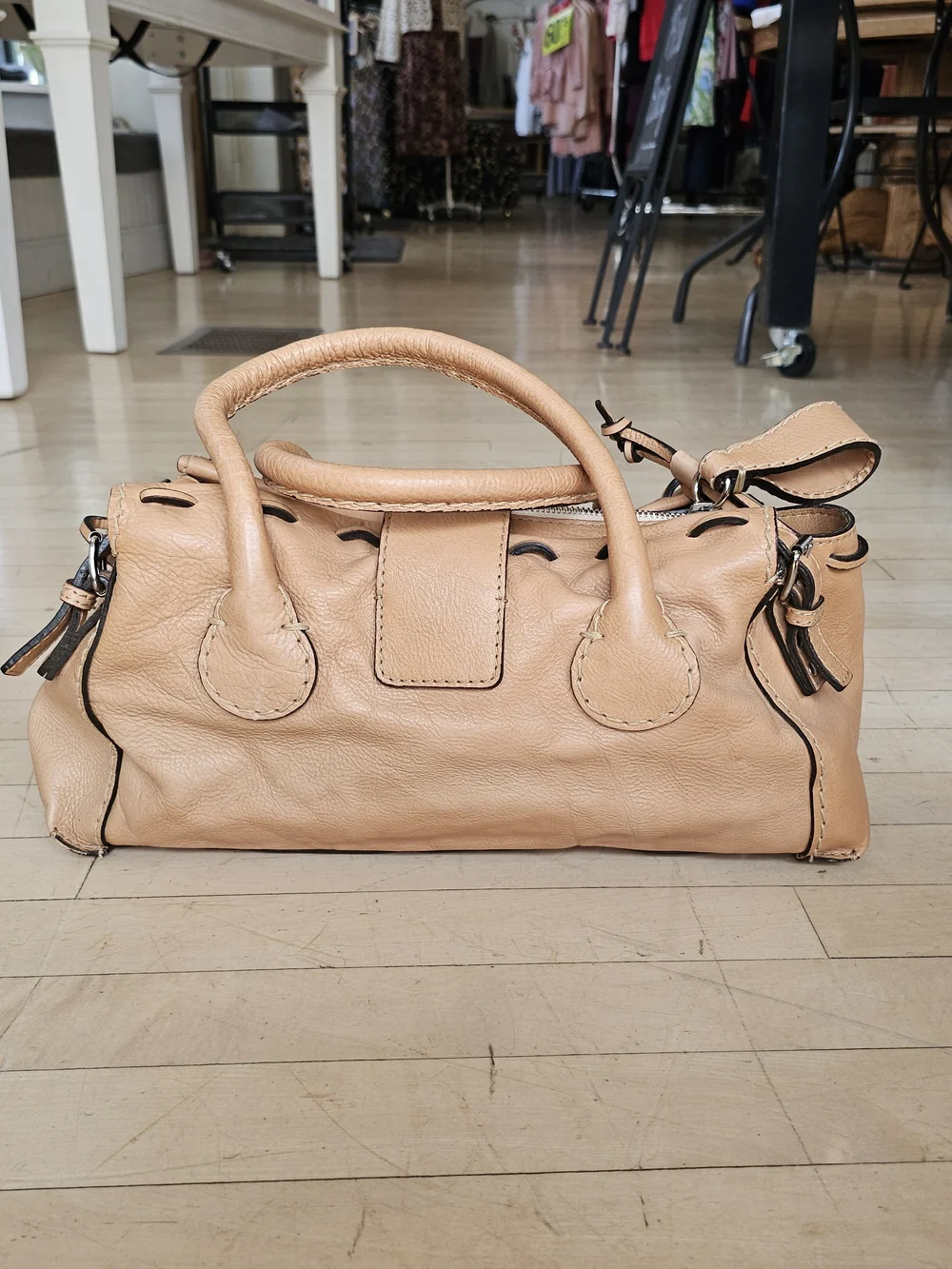 Chloe Vintage Y2K Edith Tan Leather Satchel Bag Purse Oblong Designer Handbag